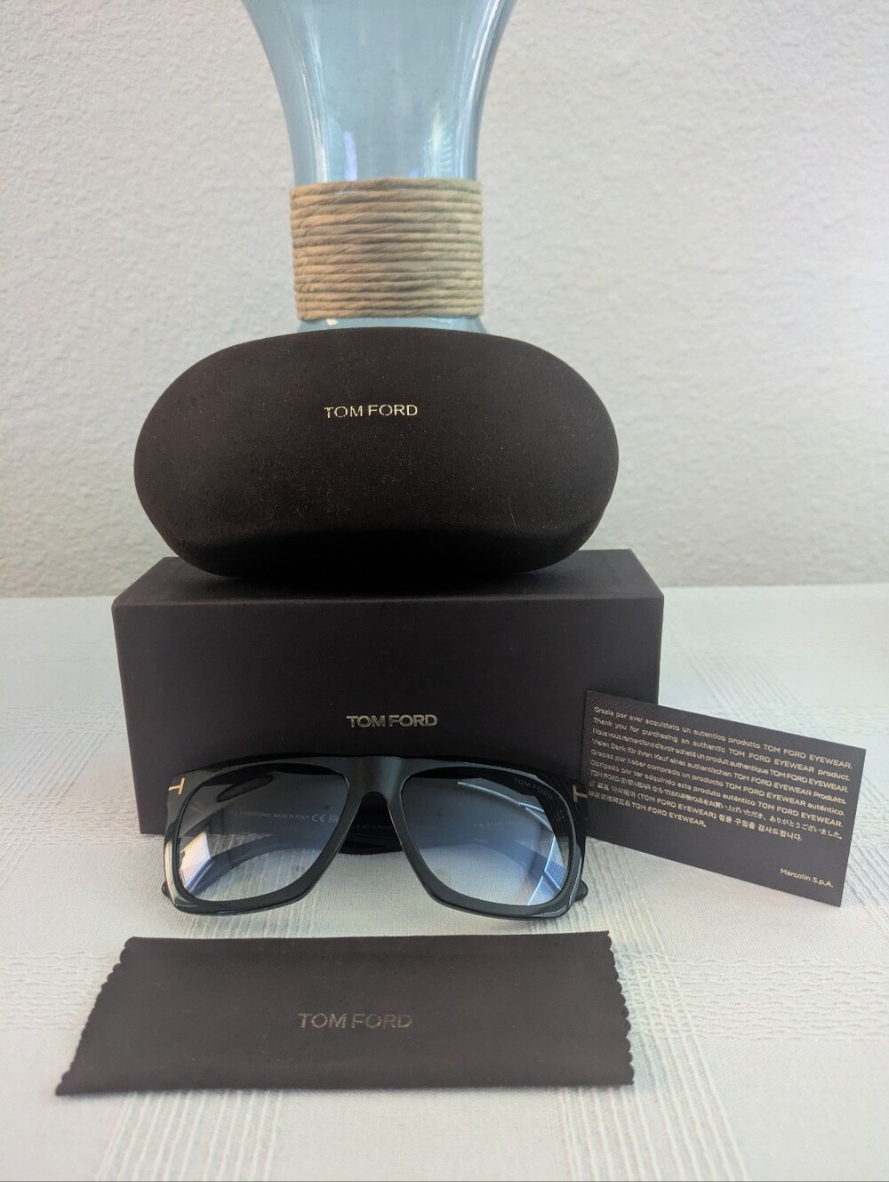 Tom Ford Black Square Sunglasses with Gold Accents